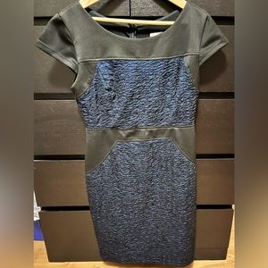 Blue/Black Waffle Cap-Sleeve Dress